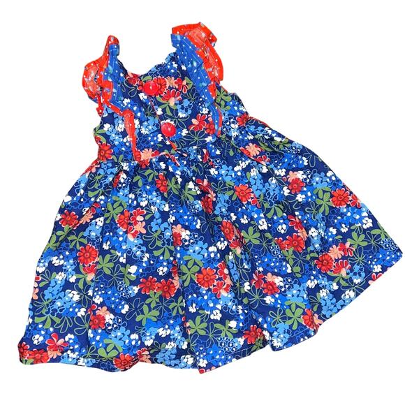 Handmade Floral‎ Baby Dress 9-12M Ruffle Sleeve Pockets Patriotic Americana READ - Picture 2 of 6